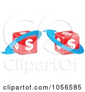 Poster, Art Print Of Digital Collage Of Red Dollar Cubes With Blue Arrows