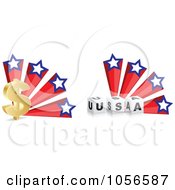 Royalty Free Vector Clip Art Illustration Of A Digital Collage Of A 3d Gold Dollar Symbol And Cubes With American Stars