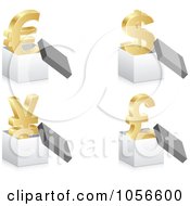 Poster, Art Print Of Digital Collage Of 3d Golden Currency Symbols In Boxes