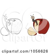 Poster, Art Print Of Digital Collage Of Outlined And Colored Worm In An Apple With A Cut Off Wedge