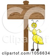 Poster, Art Print Of Yellow Ant With A Blank Wood Sign
