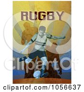 Poster, Art Print Of Retro Rugby Player Kicking On Grunge With Text