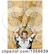 Poster, Art Print Of Retro Rugby Player Holding A Trophy On Grunge