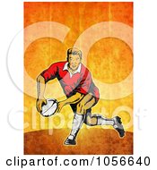 Poster, Art Print Of Retro Rugby Player Passing On Orange Grunge