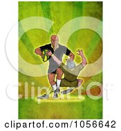 Poster, Art Print Of Retro Rugby Player Tackling On Green Grunge