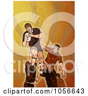 Poster, Art Print Of Retro Rugby Player Jumping On Orange Grunge