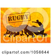 Poster, Art Print Of Rugby Players Scrumming On Orange Grunge With Text