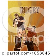 Poster, Art Print Of Retro Rugby Player Jumping On Orange Grunge With Text