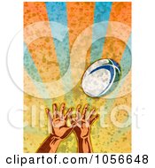 Poster, Art Print Of Hands Reaching Up For A Rugby Ball Over Grungy Rays