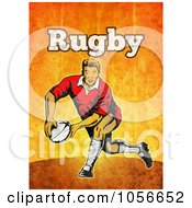 Poster, Art Print Of Retro Rugby Player Passing On Orange Grunge With Text