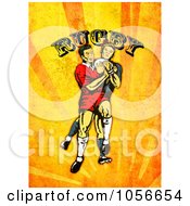 Poster, Art Print Of Retro Rugby Player Attacking On Orange Grunge With Text