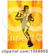 Poster, Art Print Of Retro Rugby Player Running On Grungy Orange