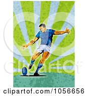 Poster, Art Print Of Retro Rugby Player Kicking On Green Grunge