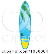 Poster, Art Print Of 3d Shiny Surfboard With A Tropical Beach Scene