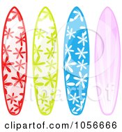 Poster, Art Print Of Digital Collage Of 3d Shiny Surfboards With A Floral Patterns