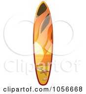 Poster, Art Print Of 3d Shiny Surfboard With A Sunset Beach Scene