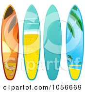 Poster, Art Print Of Digital Collage Of 3d Shiny Surfboards With A Beach Scenes