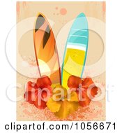 Two Beach Surfboards With Hibiscus Flowers On Pink Grunge