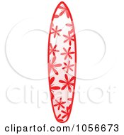 Poster, Art Print Of 3d Shiny Surfboard With A Red Floral Pattern