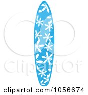 Poster, Art Print Of 3d Shiny Surfboard With A Blue Floral Pattern