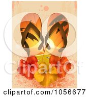 Poster, Art Print Of Pair Of 3d Flip Flops With Hibiscus Flowers On Grungy Pink