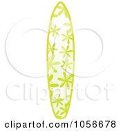 Poster, Art Print Of 3d Shiny Surfboard With A Green Floral Pattern