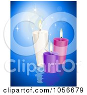 Poster, Art Print Of Three Thick Candles On Blue Water Over Blue