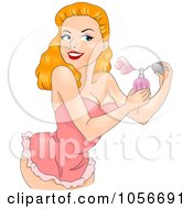 Royalty Free Vector Clip Art Illustration Of A Sexy Pinup Woman Spritzing Perfume On Herself by BNP Design Studio