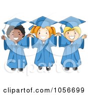 Poster, Art Print Of Three Cheerful Graduation Kids