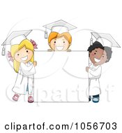 Poster, Art Print Of Three Graduate Kids Standing Around A Blank Sign