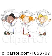 Royalty Free Vector Clip Art Illustration Of Three Diverse Graduate Kids Jumping