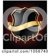 3d Gold Banner Over A Black Shield On Dark Red