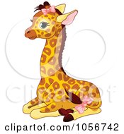Poster, Art Print Of Cute Baby Female Giraffe Sitting And Wearing Pink Bows