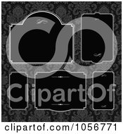 Royalty Free Vector Clip Art Illustration Of A Digital Collage Of Black Frame Design Elements Over Damask Pattern 2
