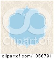 Poster, Art Print Of Beige Damask Patterned Invitation Or Background With Blue Copyspace