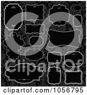 Royalty Free Vector Clip Art Illustration Of A Digital Collage Of Black Frame Design Elements Over Damask Pattern 1