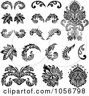 Digital Collage Of Black And White Victorian Floral Design Elements