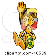 Poster, Art Print Of Paint Brush Mascot Cartoon Character Plugging His Nose While Jumping Into Water