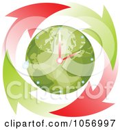 Poster, Art Print Of Red And Green Arrows Circling An Eco Globe World Clock