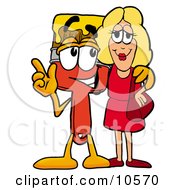 Paint Brush Mascot Cartoon Character Talking To A Pretty Blond Woman