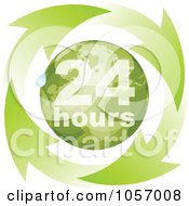 Poster, Art Print Of Green 24 Hours Globe With A Droplet And Arrows