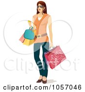 Royalty Free Vector Clip Art Illustration Of A Stylish Brunette Woman Carrying Shopping Bags