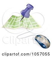 Poster, Art Print Of 3d Computer Mouse With A Pin Pointing To A Spot On A Map