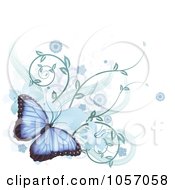 Blue Morpho Peleides Butterfly With Hibiscus Flowers And Vines