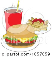 Poster, Art Print Of Cheeseburger Served With Soda And Fries With Ketchup