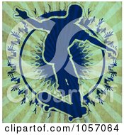 Royalty Free Vector Clip Art Illustration Of A Blue Skateboarder Over A Circle On Grungy Rays