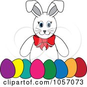 Poster, Art Print Of White Rabbit With A Row Of Easter Eggs