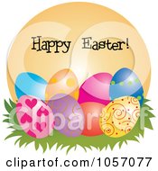 Poster, Art Print Of Happy Easter Greeting Over Colorful Eggs On An Orange Circle
