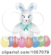 Royalty Free Vector Clip Art Illustration Of A White Bunny With A Row Of Easter Eggs by Pams Clipart
