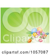 Poster, Art Print Of Colorful Easter Eggs On A Background Of Green Rays